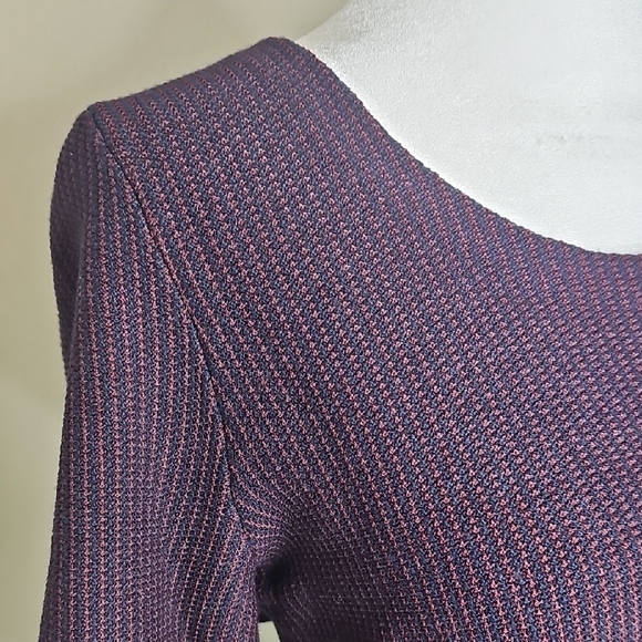 Ann Taylor Purple/Navy Stripe Peplum Sweater Bell Sleeves Fringe Hem Sz M - Picture 3 of 10